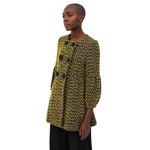 Marni Chevron Chartreuse Wool Puff Sleeve Jacket Coat - Picture 5 of 16